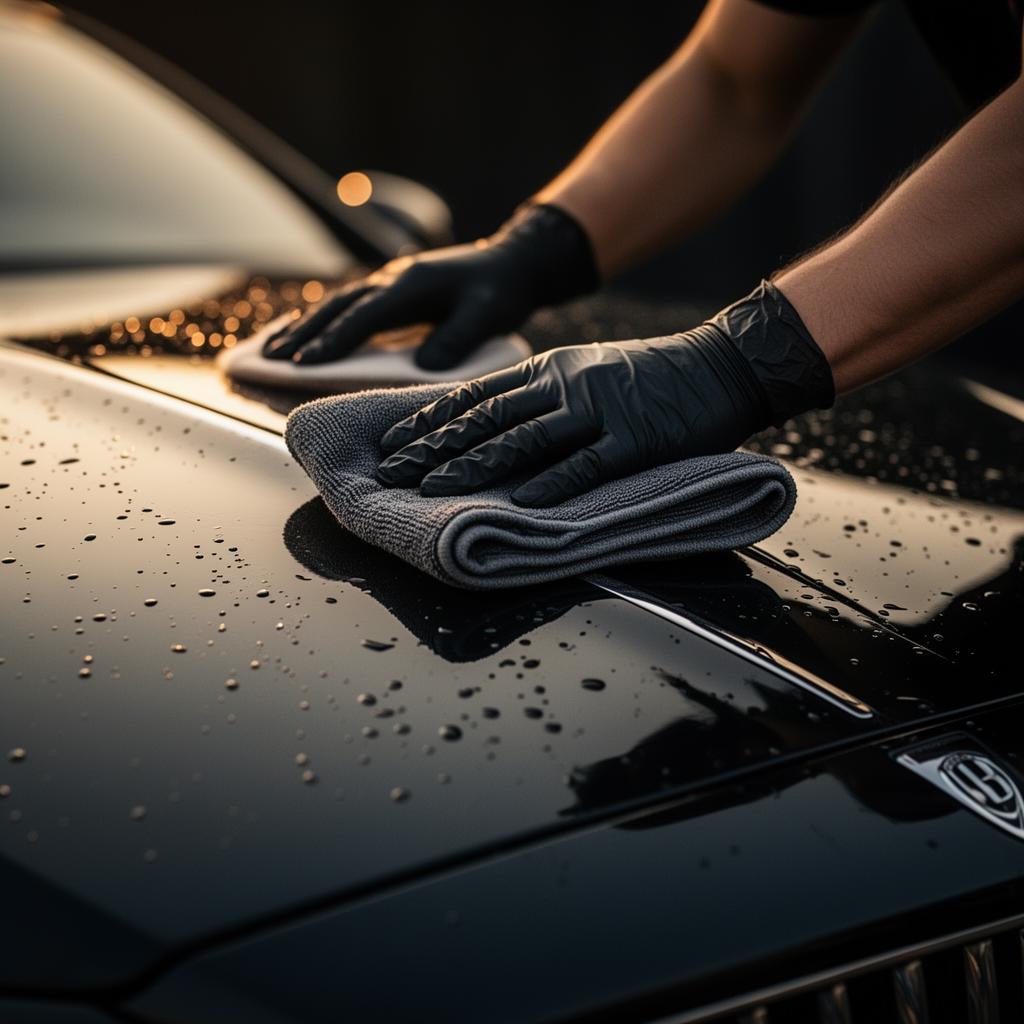 Detailer hand-washing a glossy black car
